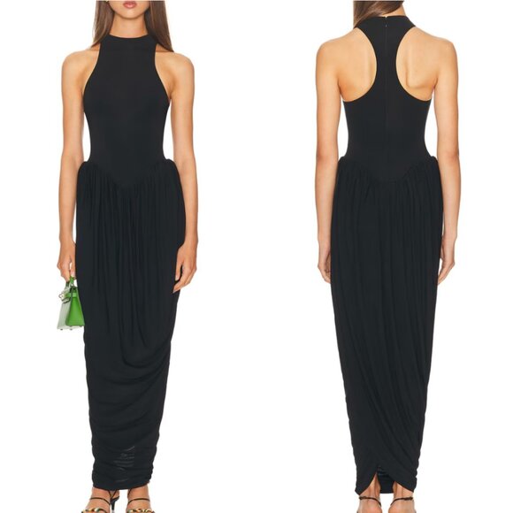 Helsa The Duchess Jersey Midi Dress Small Black Noir Knit Cocktail Party Event - Picture 3 of 10